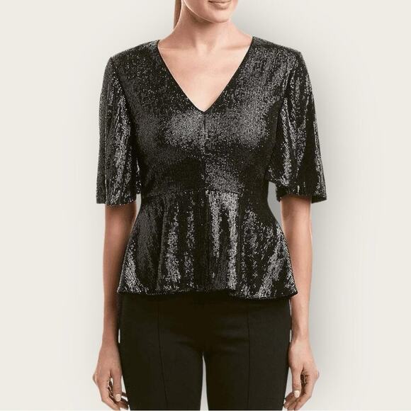NWT | RACHEL ZOE | Sequin Clover Baby Doll Blouse | Black | Size 4 - Picture 1 of 16